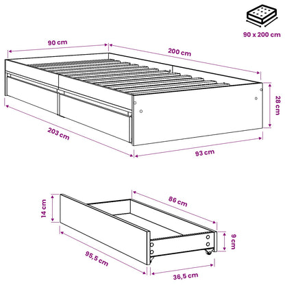 Bed Frame with Drawers without Mattress Sonoma Oak 90x200 cm