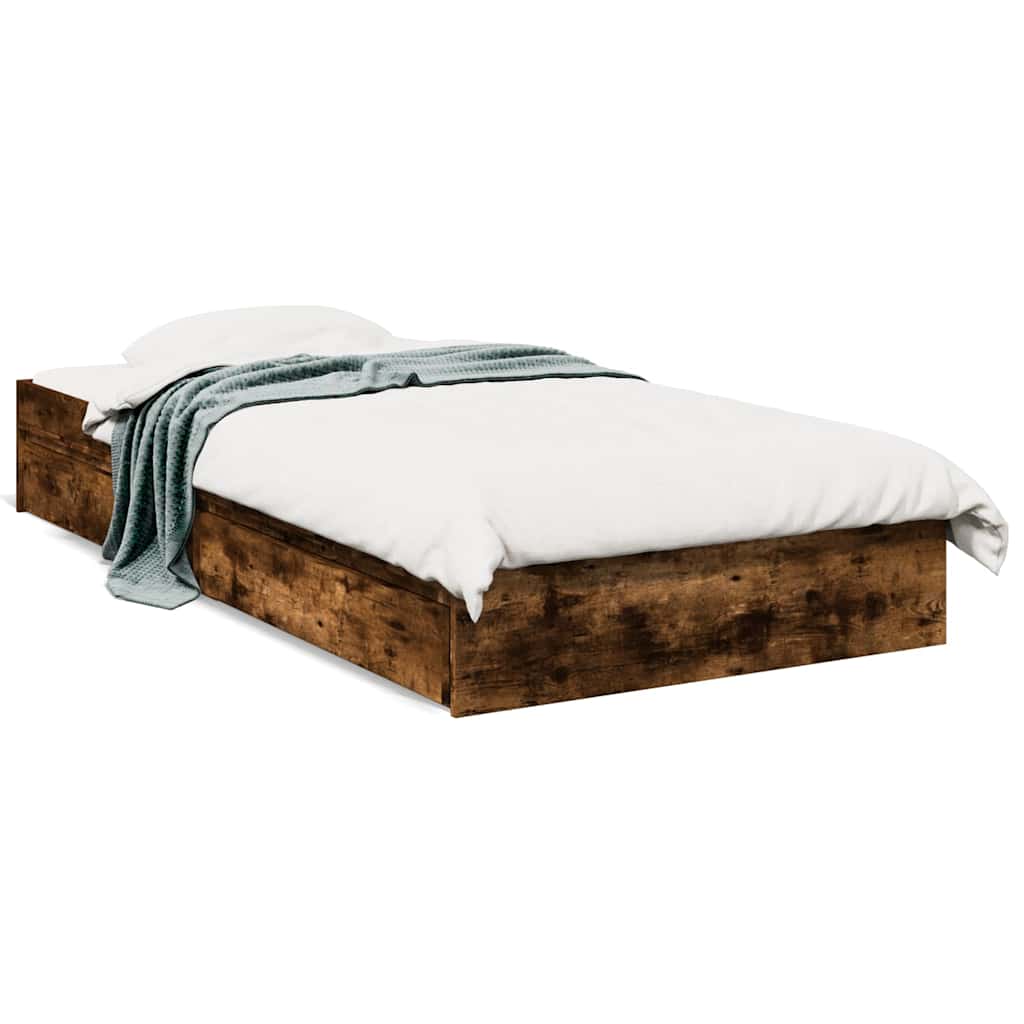 Bed Frame with Drawers without Mattress Smoked Oak 90x200 cm