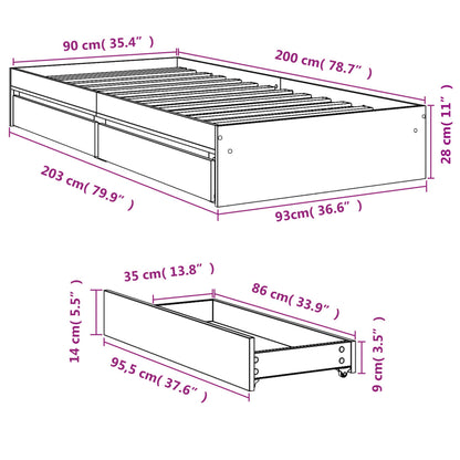 Bed Frame with Drawers without Mattress Smoked Oak 90x200 cm