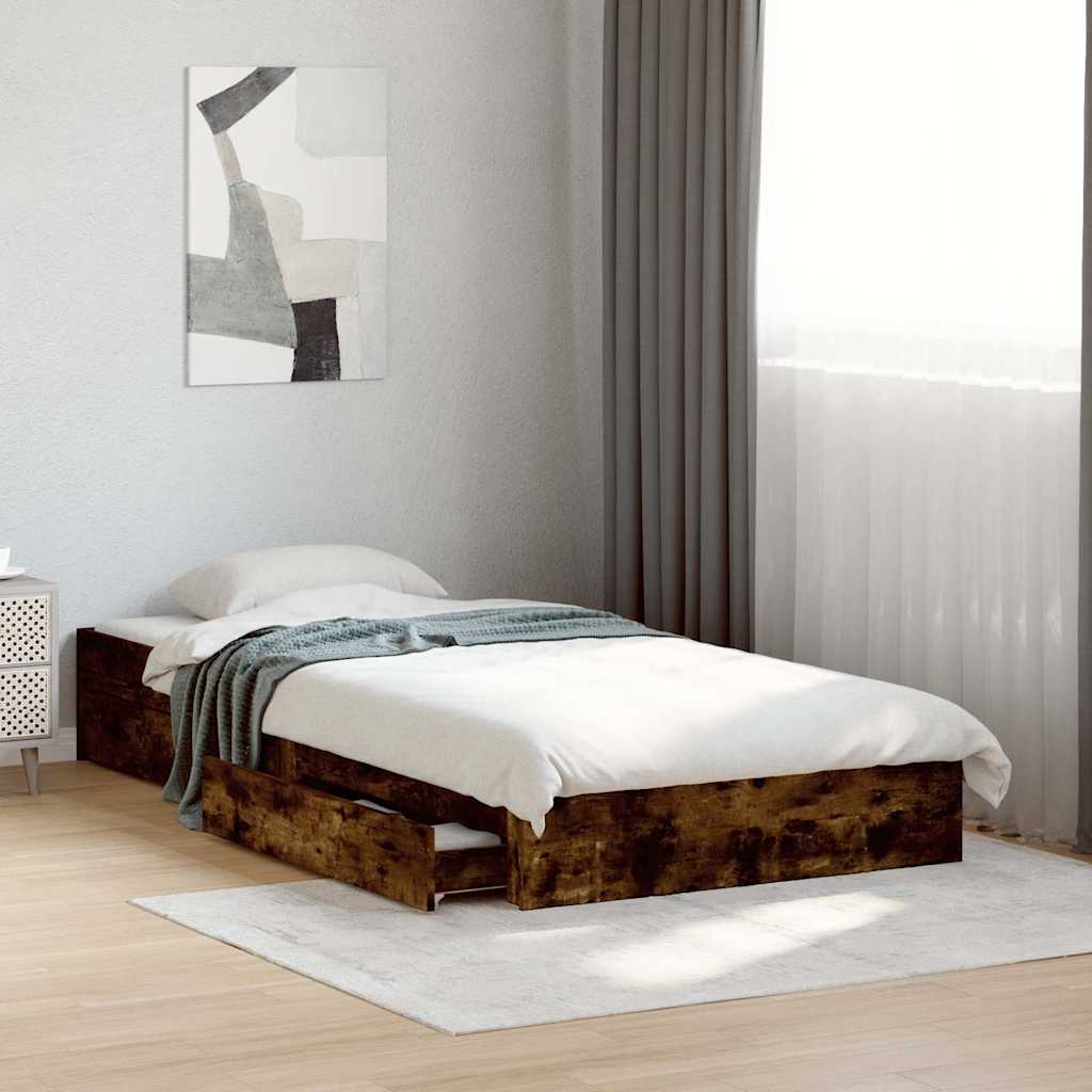 Bed Frame with Drawers without Mattress Smoked Oak 90x200 cm