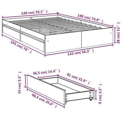 Bed Frame with Drawers without Mattress White 140x190 cm