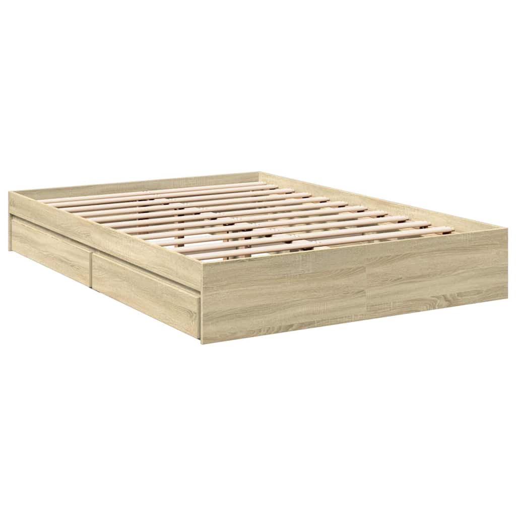 Bed Frame with Drawers without Mattress Sonoma Oak 135x190 cm