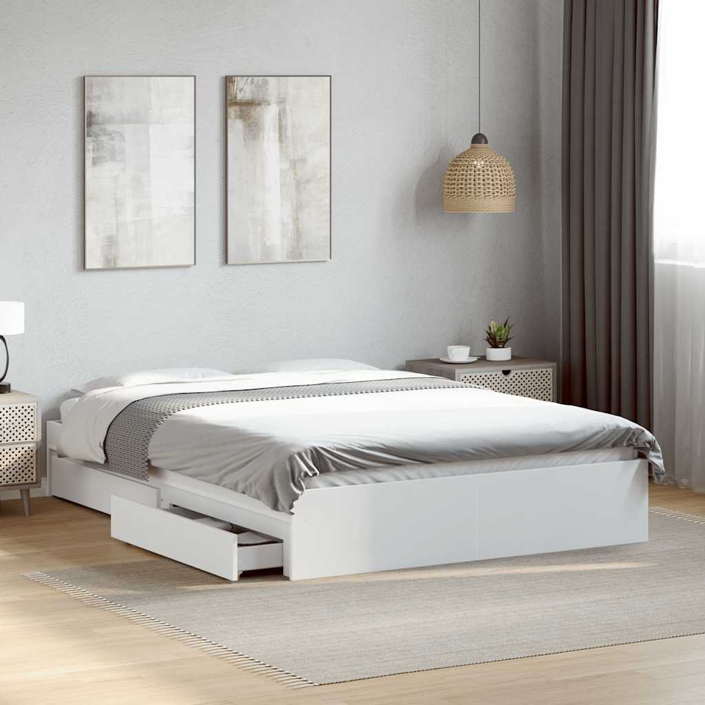 Bed Frame with Drawers without Mattress White 120x190 cm