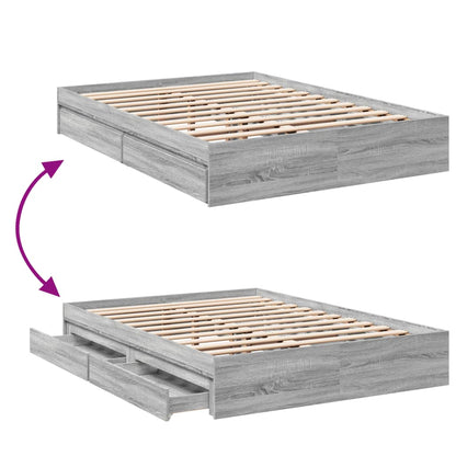 Bed Frame with Drawers without Mattress Grey Sonoma 120x190 cm Small Double