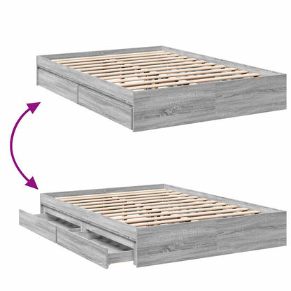 Bed Frame with Drawers without Mattress Grey Sonoma 120x190 cm