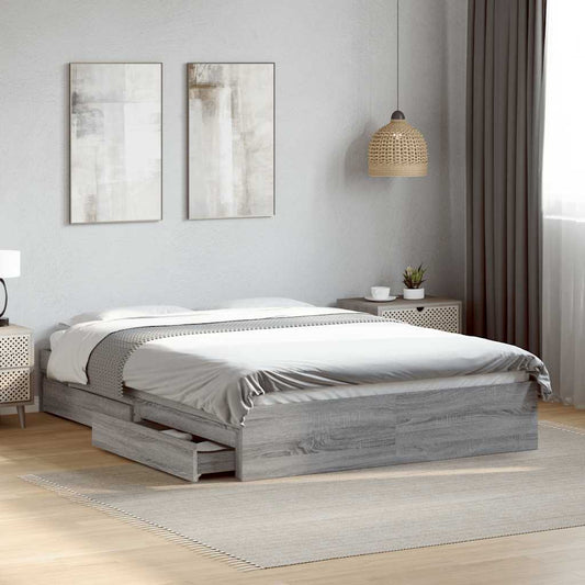 Bed Frame with Drawers without Mattress Grey Sonoma 120x190 cm