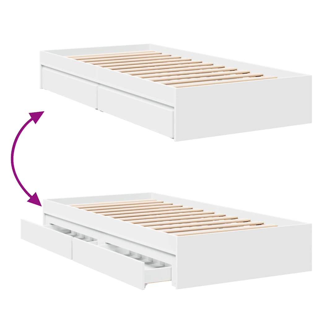 Bed Frame with Drawers without Mattress White 90x190 cm Single