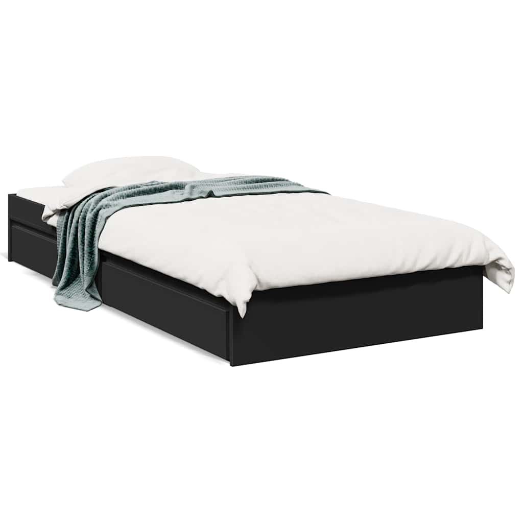 Bed Frame with Drawers without Mattress Black 90x190 cm Single