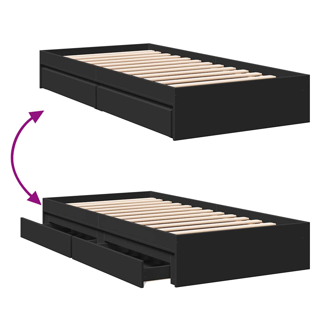 Bed Frame with Drawers without Mattress Black 90x190 cm Single