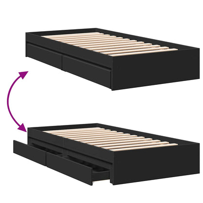Bed Frame with Drawers without Mattress Black 90x190 cm Single
