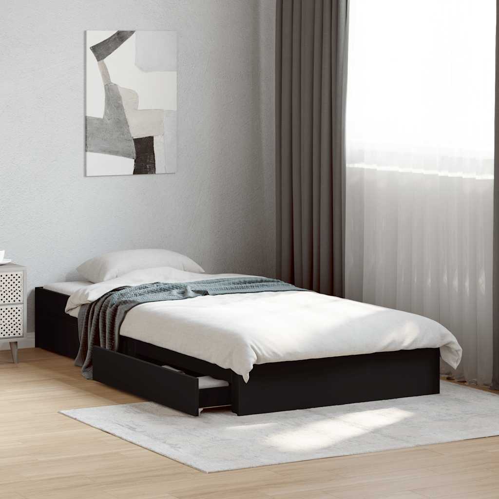 Bed Frame with Drawers without Mattress Black 90x190 cm Single