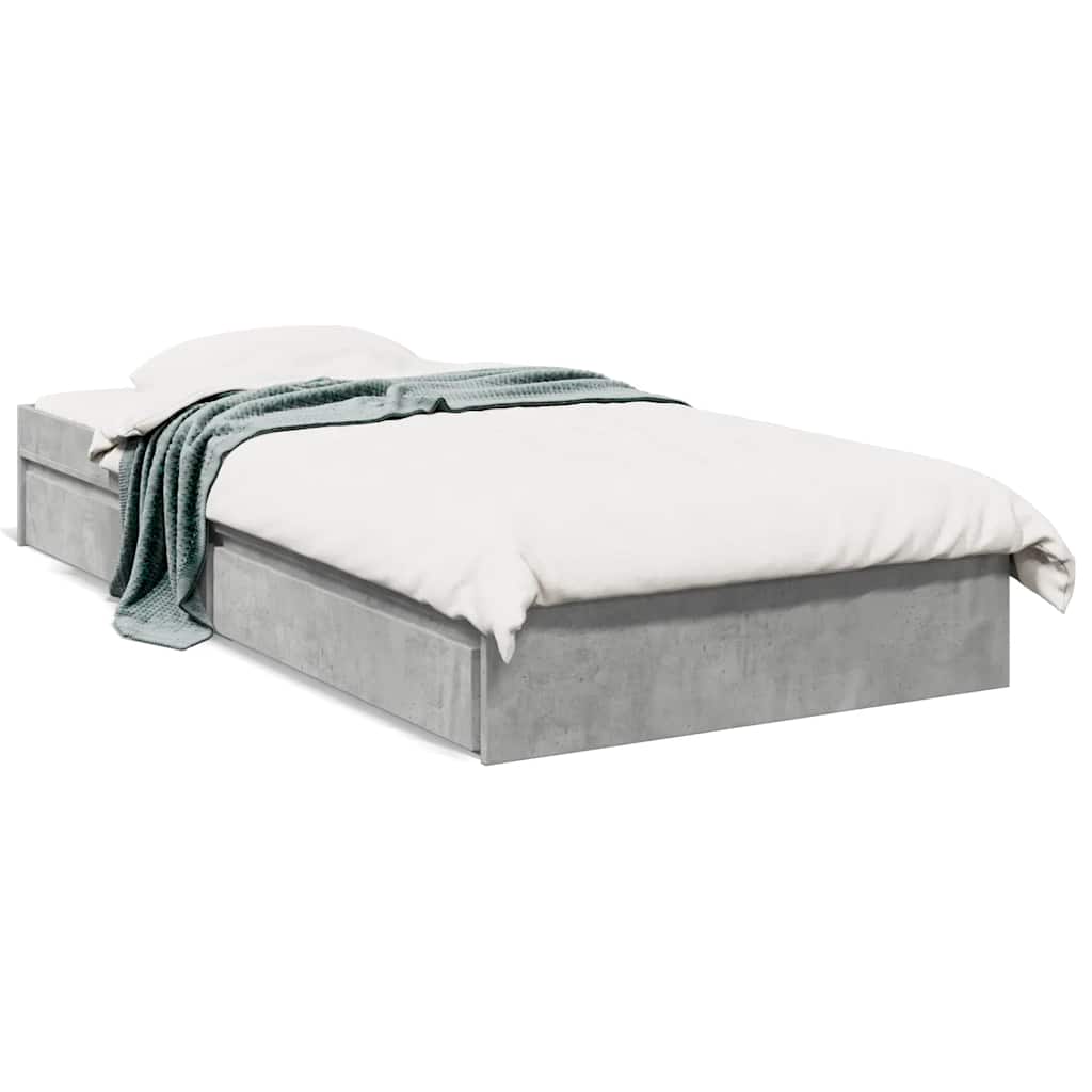 Bed Frame with Drawers without Mattress Concrete Grey 90x190 cm
