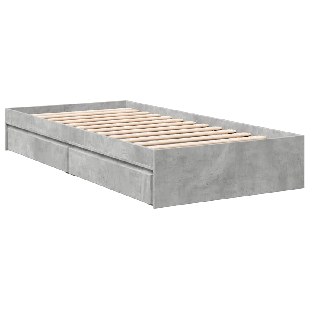 Bed Frame with Drawers without Mattress Concrete Grey 90x190 cm