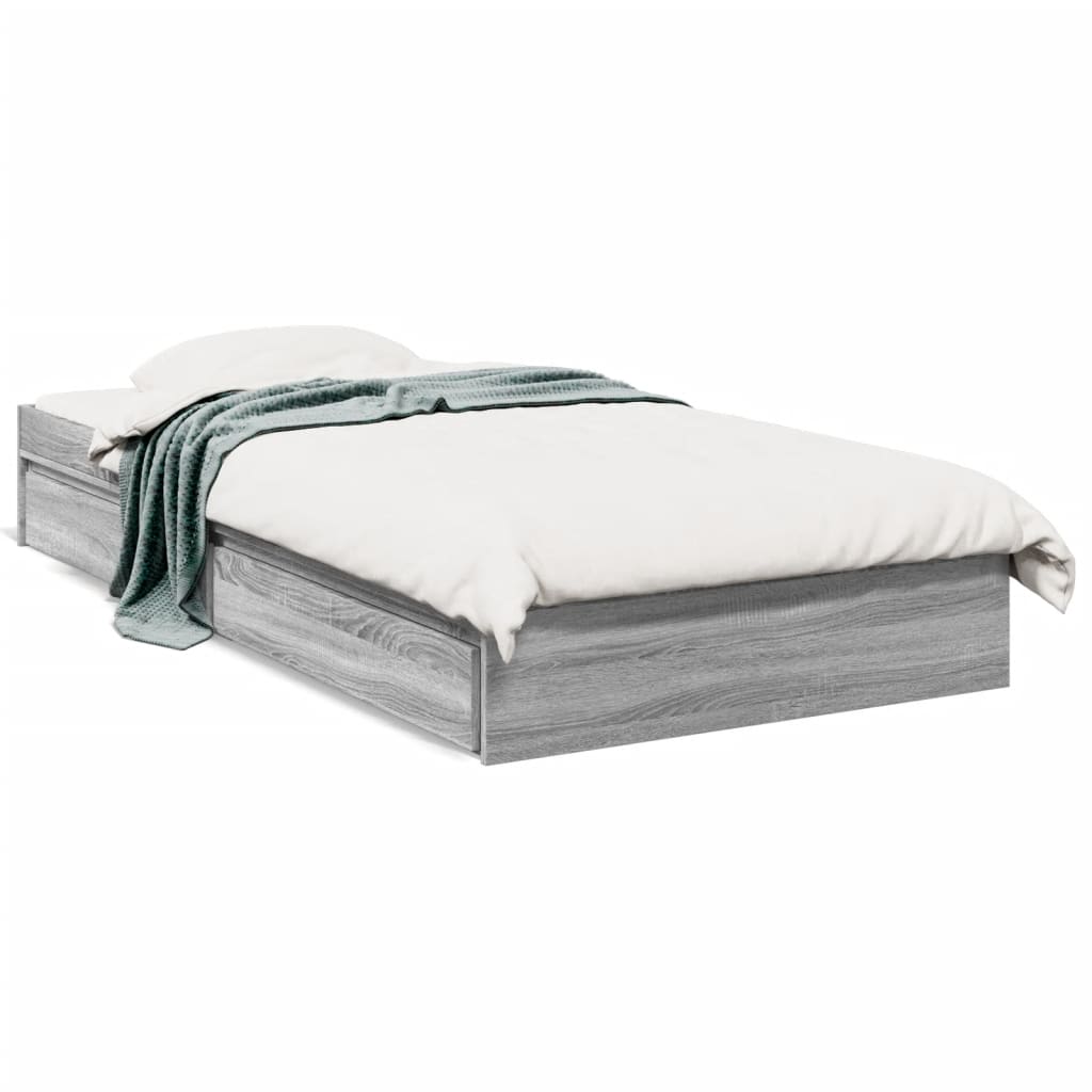 Bed Frame with Drawers without Mattress Grey Sonoma 90x190 cm Single