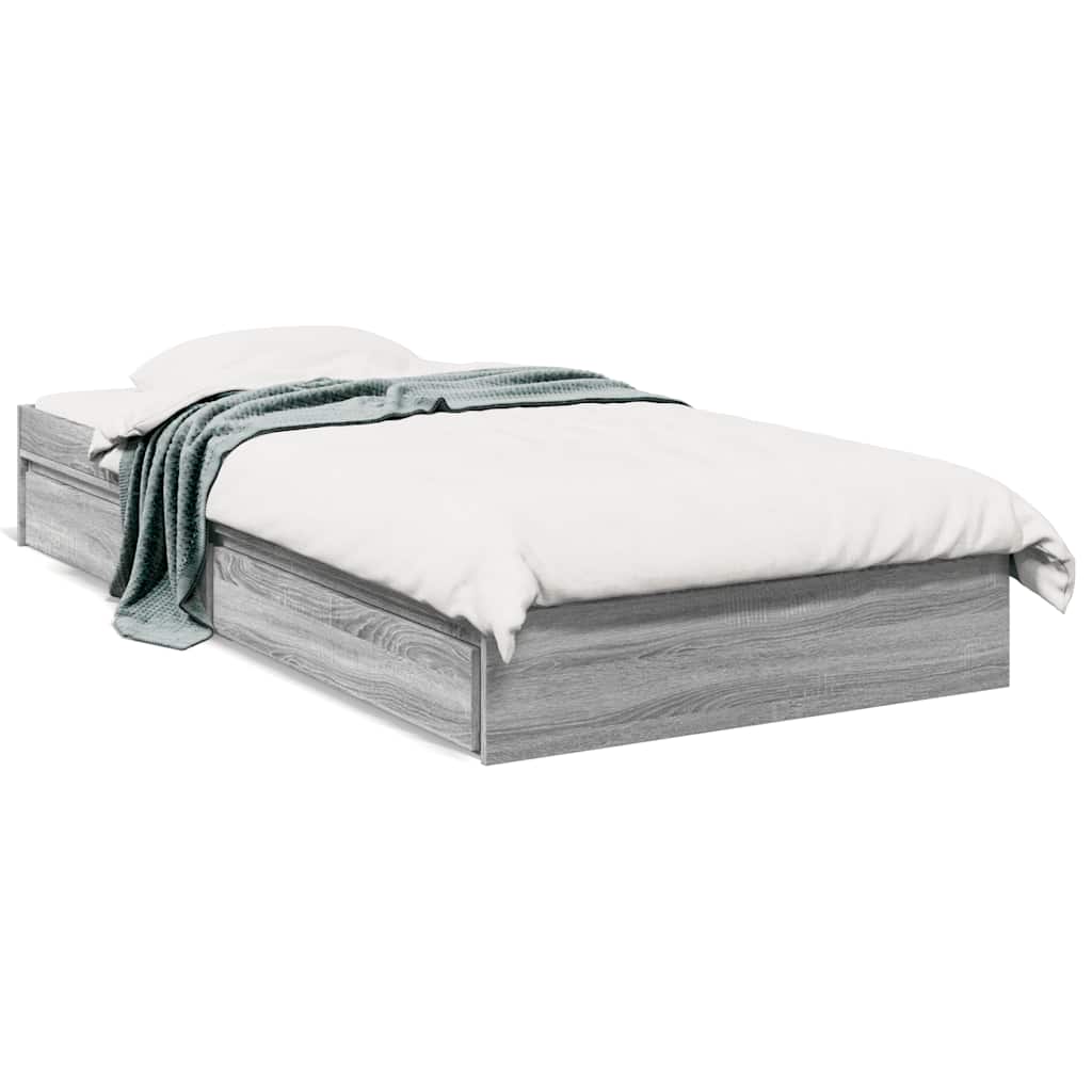 Bed Frame with Drawers without Mattress Grey Sonoma 90x190 cm
