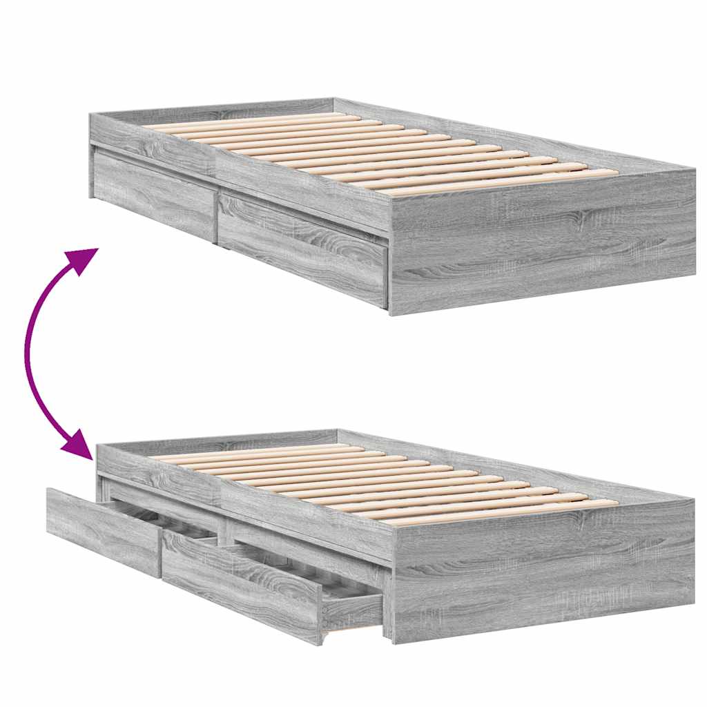 Bed Frame with Drawers without Mattress Grey Sonoma 90x190 cm