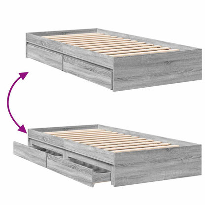 Bed Frame with Drawers without Mattress Grey Sonoma 90x190 cm