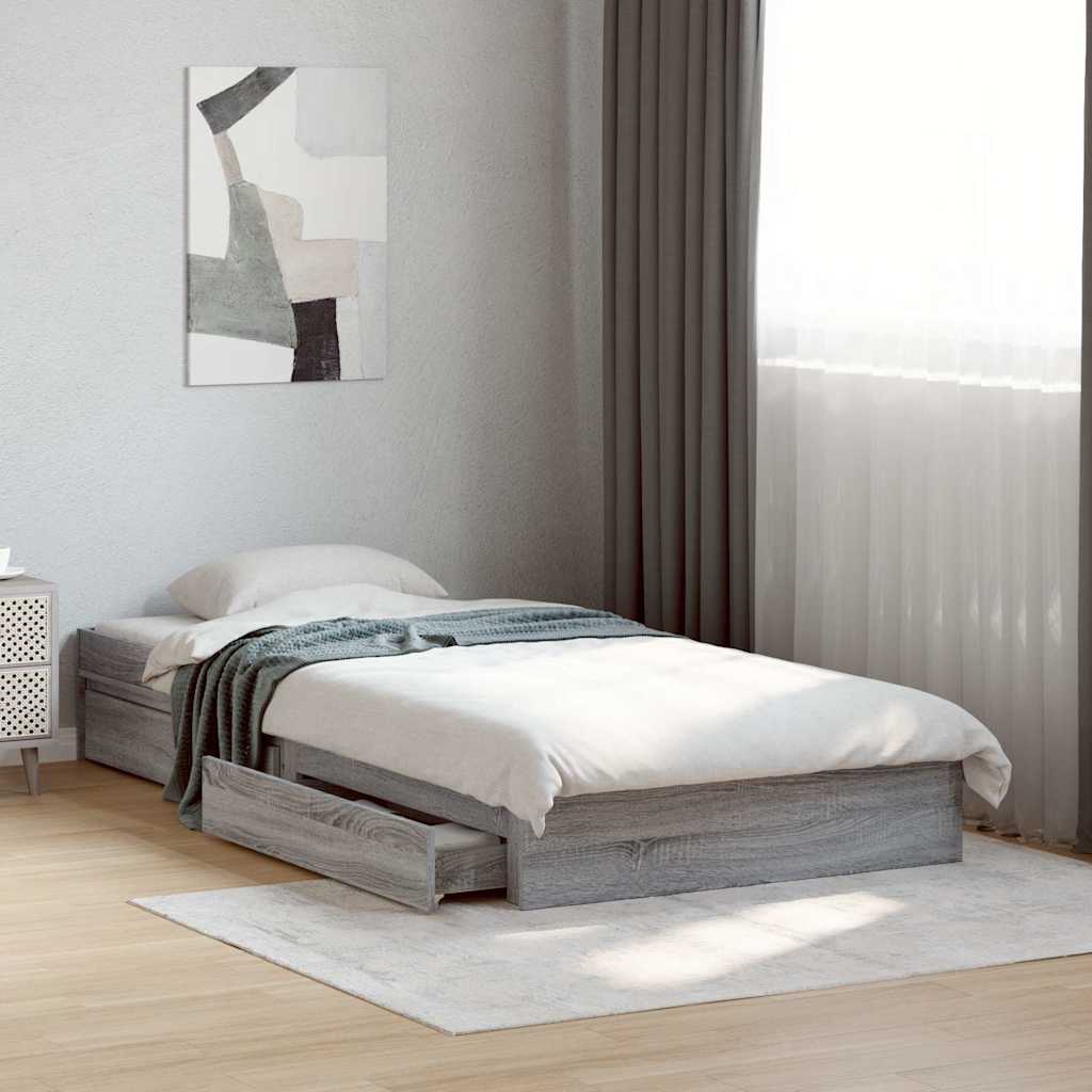 Bed Frame with Drawers without Mattress Grey Sonoma 90x190 cm