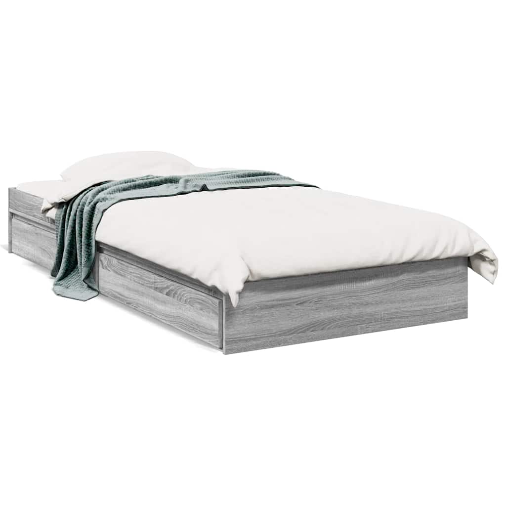 Bed Frame with Drawers without Mattress Grey Sonoma 75x190 cm