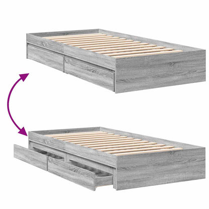Bed Frame with Drawers without Mattress Grey Sonoma 75x190 cm