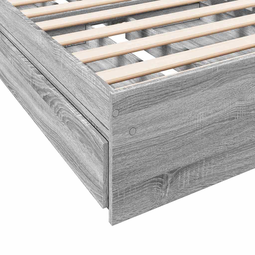 Bed Frame with Drawers without Mattress Grey Sonoma 75x190 cm
