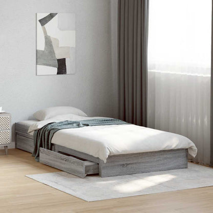 Bed Frame with Drawers without Mattress Grey Sonoma 75x190 cm