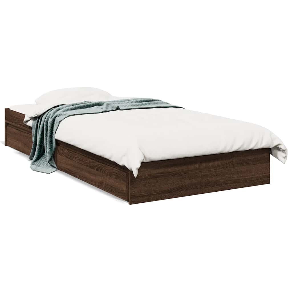 Bed Frame with Drawers without Mattress Brown Oak 75x190 cm