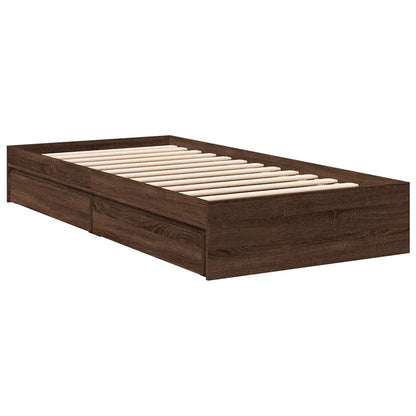 Bed Frame with Drawers without Mattress Brown Oak 75x190 cm