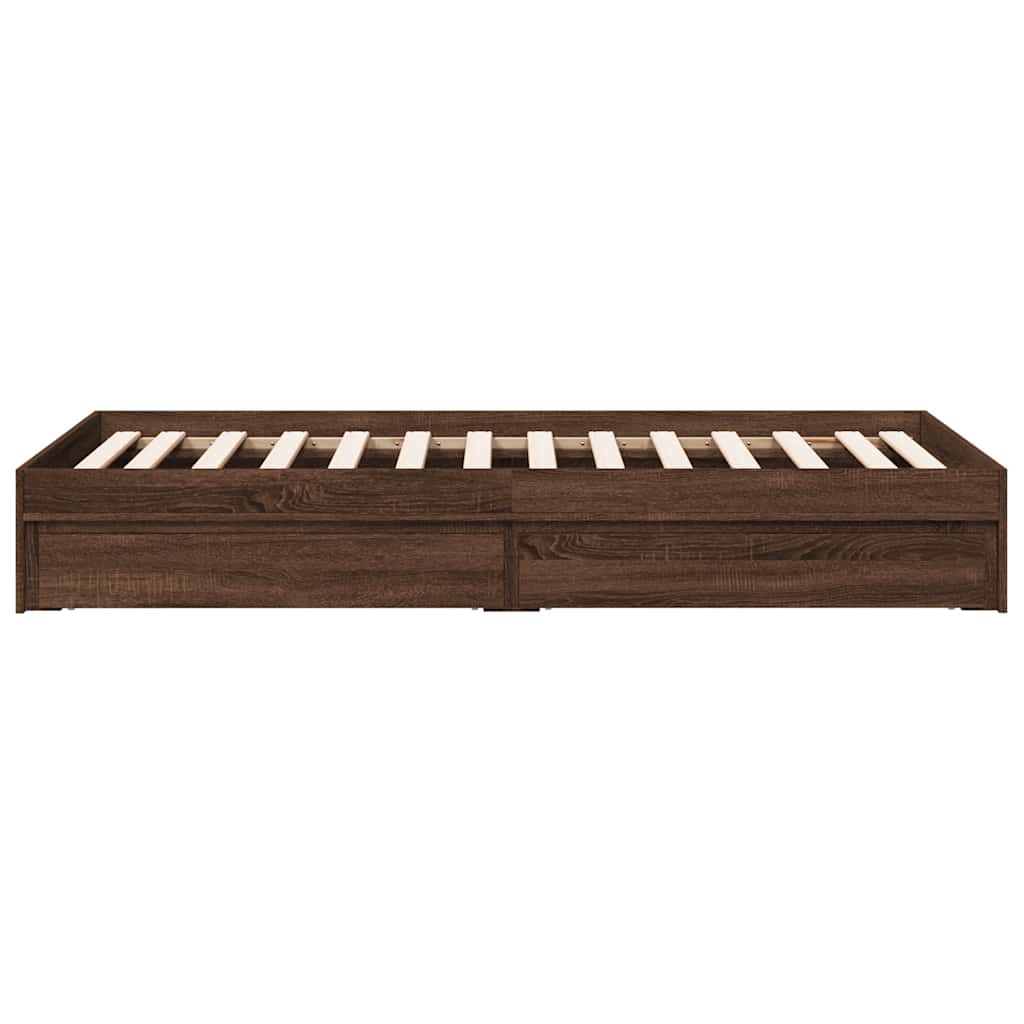 Bed Frame with Drawers without Mattress Brown Oak 75x190 cm
