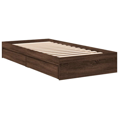 Bed Frame with Drawers without Mattress Brown Oak 75x190 cm