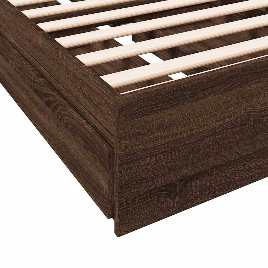 Bed Frame with Drawers without Mattress Brown Oak 75x190 cm