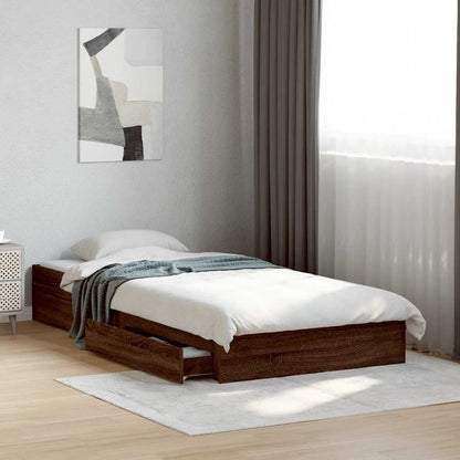 Bed Frame with Drawers without Mattress Brown Oak 75x190 cm