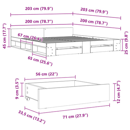 Bed Frame with Drawers without Mattress Concrete Grey 200x200 cm