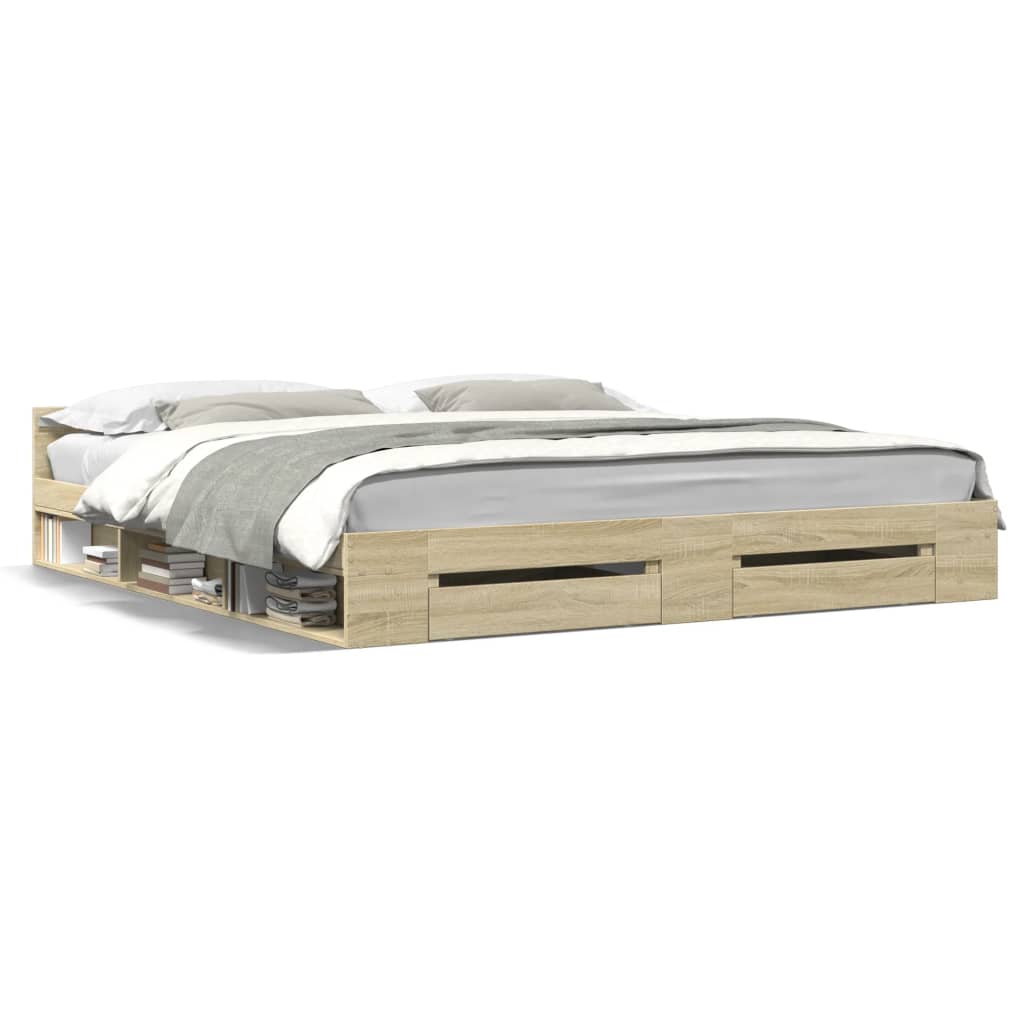 Bed Frame with Drawers without Mattress Sonoma Oak 180x200 cm Super King
