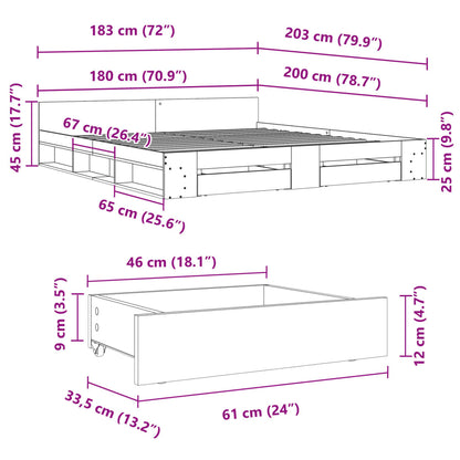 Bed Frame with Drawers without Mattress Sonoma Oak 180x200 cm Super King