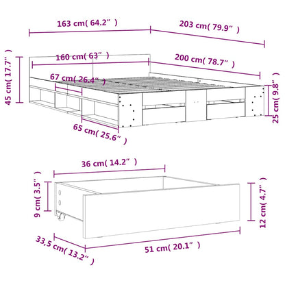 Bed Frame with Drawers without Mattress Concrete Grey 160x200 cm