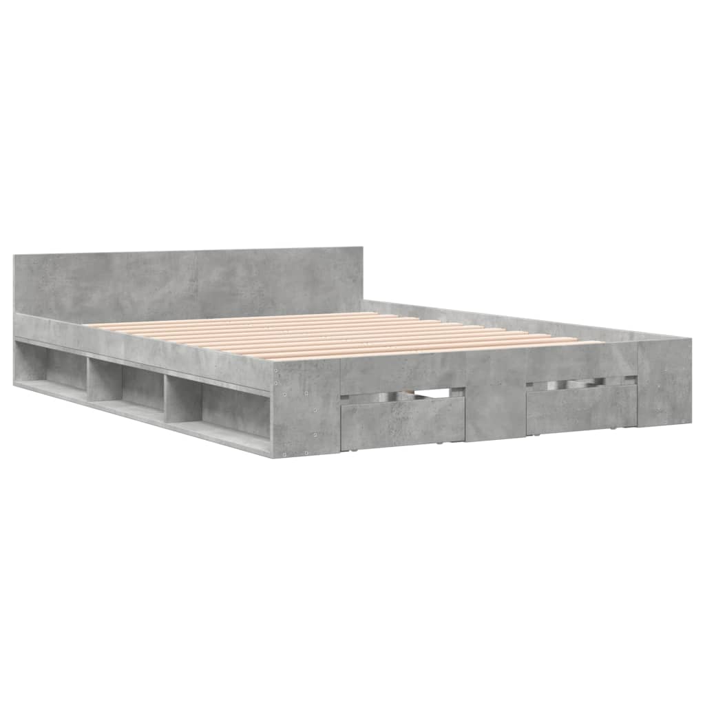 Bed Frame with Drawers without Mattress Concrete Grey 150x200 cm King Size
