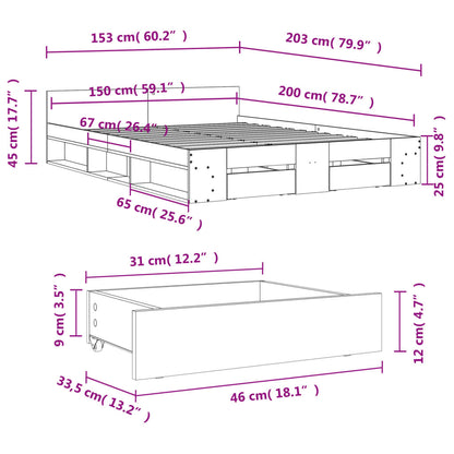Bed Frame with Drawers without Mattress Concrete Grey 150x200 cm King Size