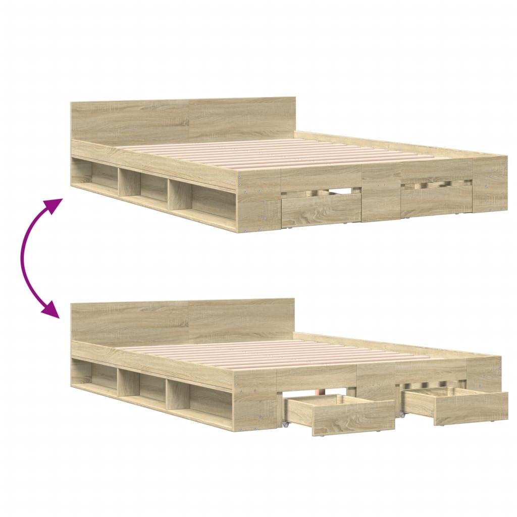 Bed Frame with Drawers without Mattress Sonoma Oak 140x200 cm