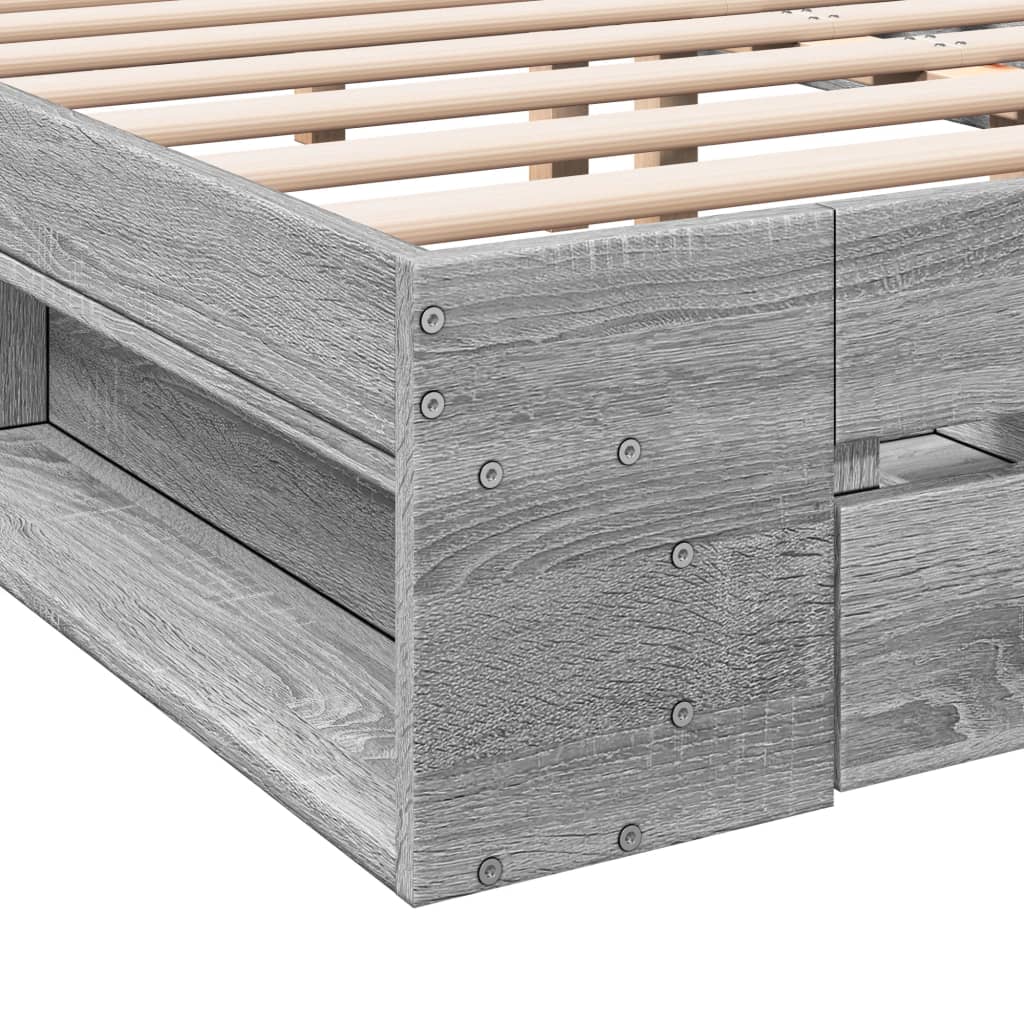 Bed Frame with Drawers without Mattress Grey Sonoma 140x200 cm