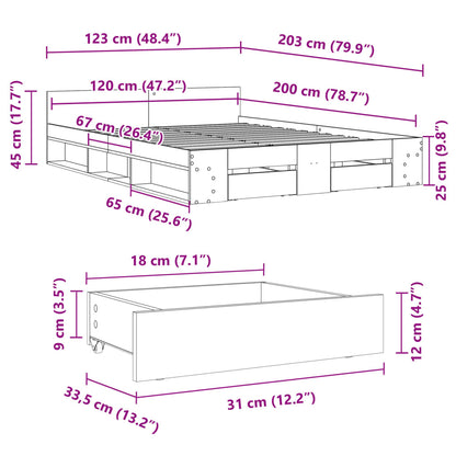 Bed Frame with Drawers without Mattress Sonoma Oak 120x200 cm