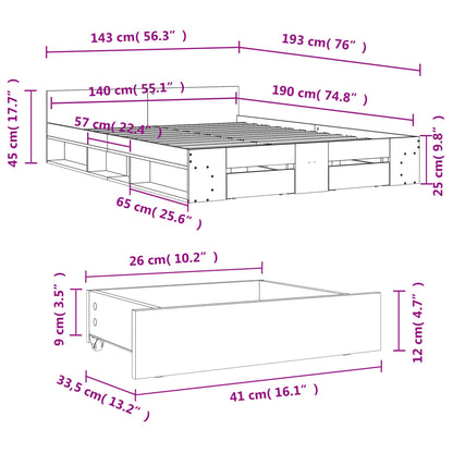 Bed Frame with Drawers without Mattress White 140x190 cm