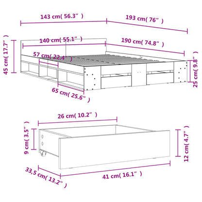 Bed Frame with Drawers without Mattress Concrete Grey 140x190 cm