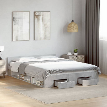 Bed Frame with Drawers without Mattress Concrete Grey 140x190 cm