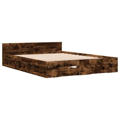 Bed Frame with Drawers without Mattress Smoked Oak 140x190 cm