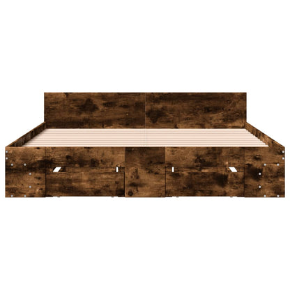 Bed Frame with Drawers without Mattress Smoked Oak 140x190 cm