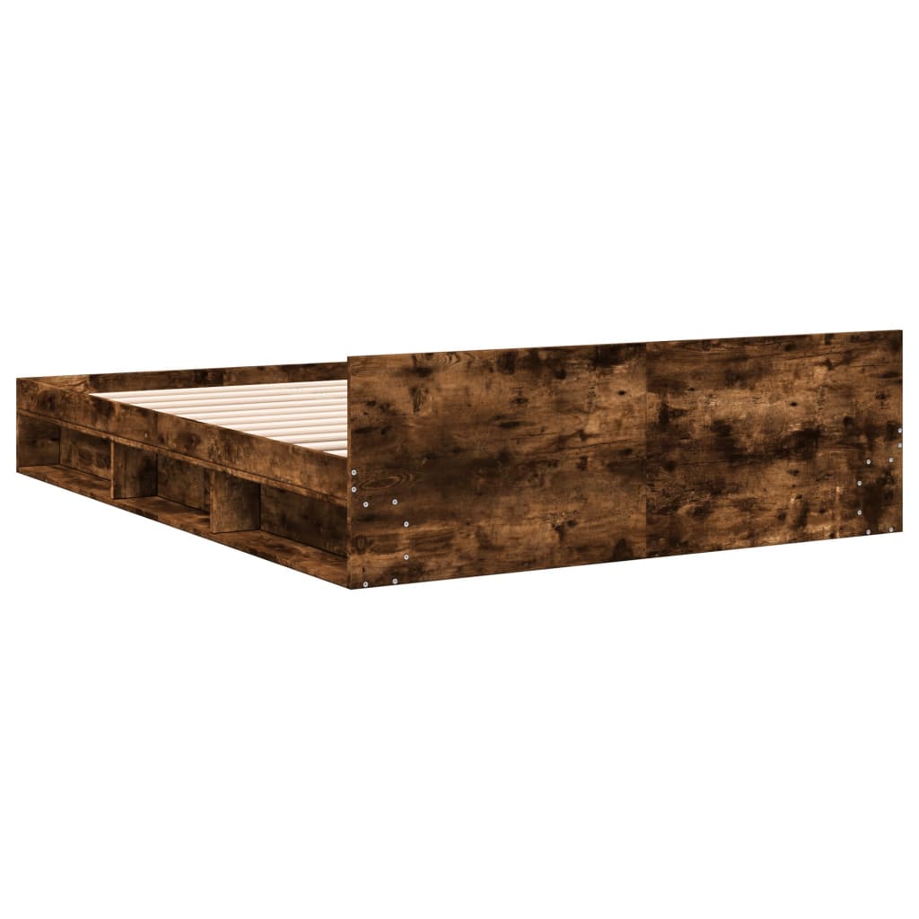 Bed Frame with Drawers without Mattress Smoked Oak 140x190 cm