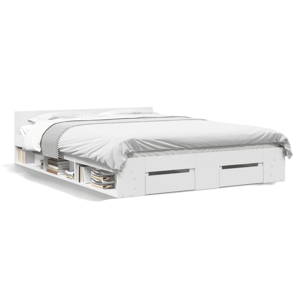 Bed Frame with Drawers without Mattress White 135x190 cm Double