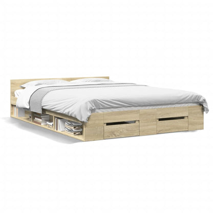 Bed Frame with Drawers without Mattress Sonoma Oak 135x190 cm Double