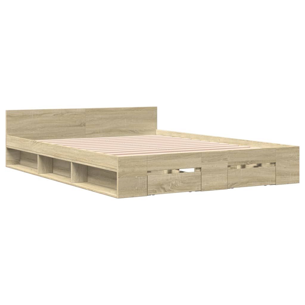 Bed Frame with Drawers without Mattress Sonoma Oak 135x190 cm Double